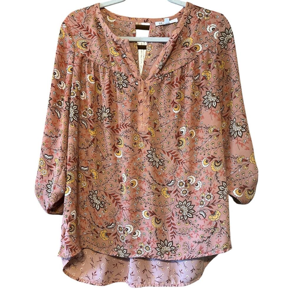 DR2 Daniel Rainn Orange Boho Peasant Style Floral Blouse Size Medium